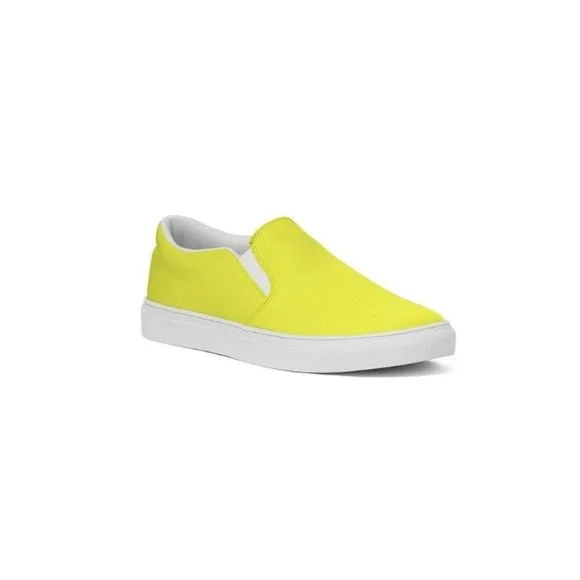 Men\'s Athletic Sneakers, Yellow Low Top Canvas Sports Shoes Solid Bright Yellow Canvas Shoes Men main image 3